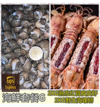 (单独发货包邮UPS欧盟16国）海鲜套餐G【2KG红膏皮皮虾+2KG野生海螺蛳】 seafood